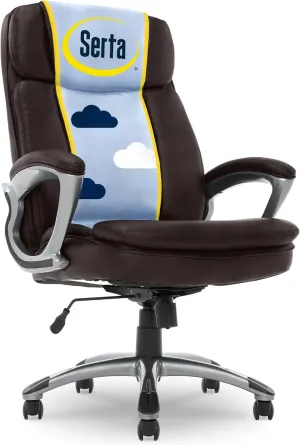 Serta Fairbanks Big and Tall High Back Executive Office Chair, Ergonomic Gaming Computer Chair with Layered Body Pillows, Contoured Lumbar Zone, Brown