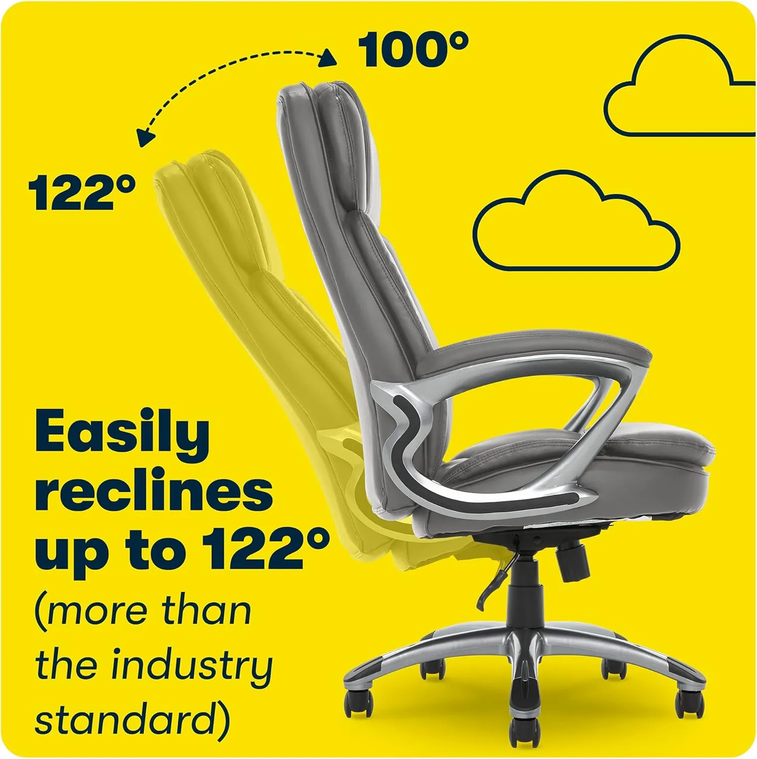 Serta Fairbanks Big and Tall High Back Executive Office Chair, Ergonomic Gaming Computer Chair with Layered Body Pillows, Contoured Lumbar Zone, Gray