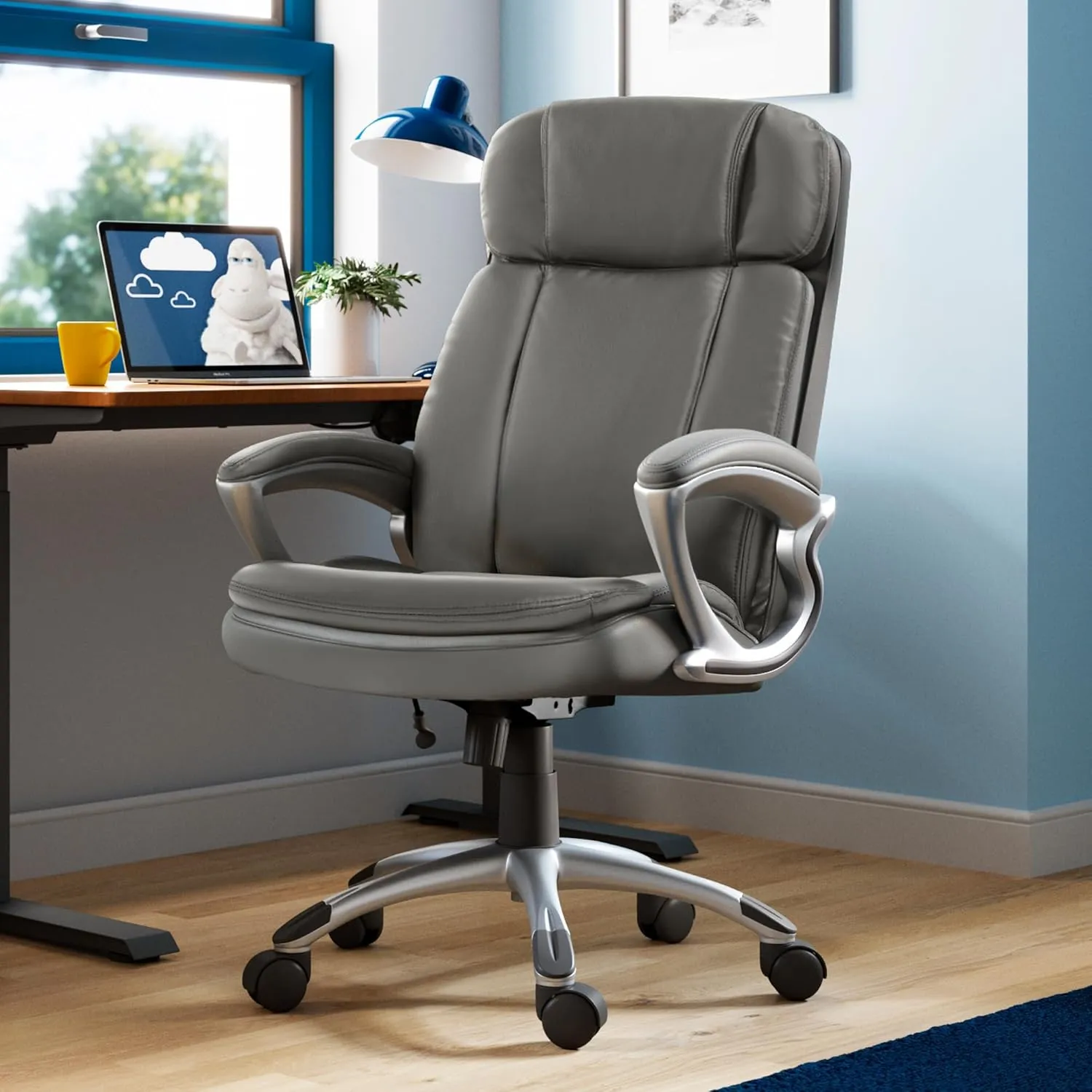 Serta Fairbanks Big and Tall High Back Executive Office Chair, Ergonomic Gaming Computer Chair with Layered Body Pillows, Contoured Lumbar Zone, Gray