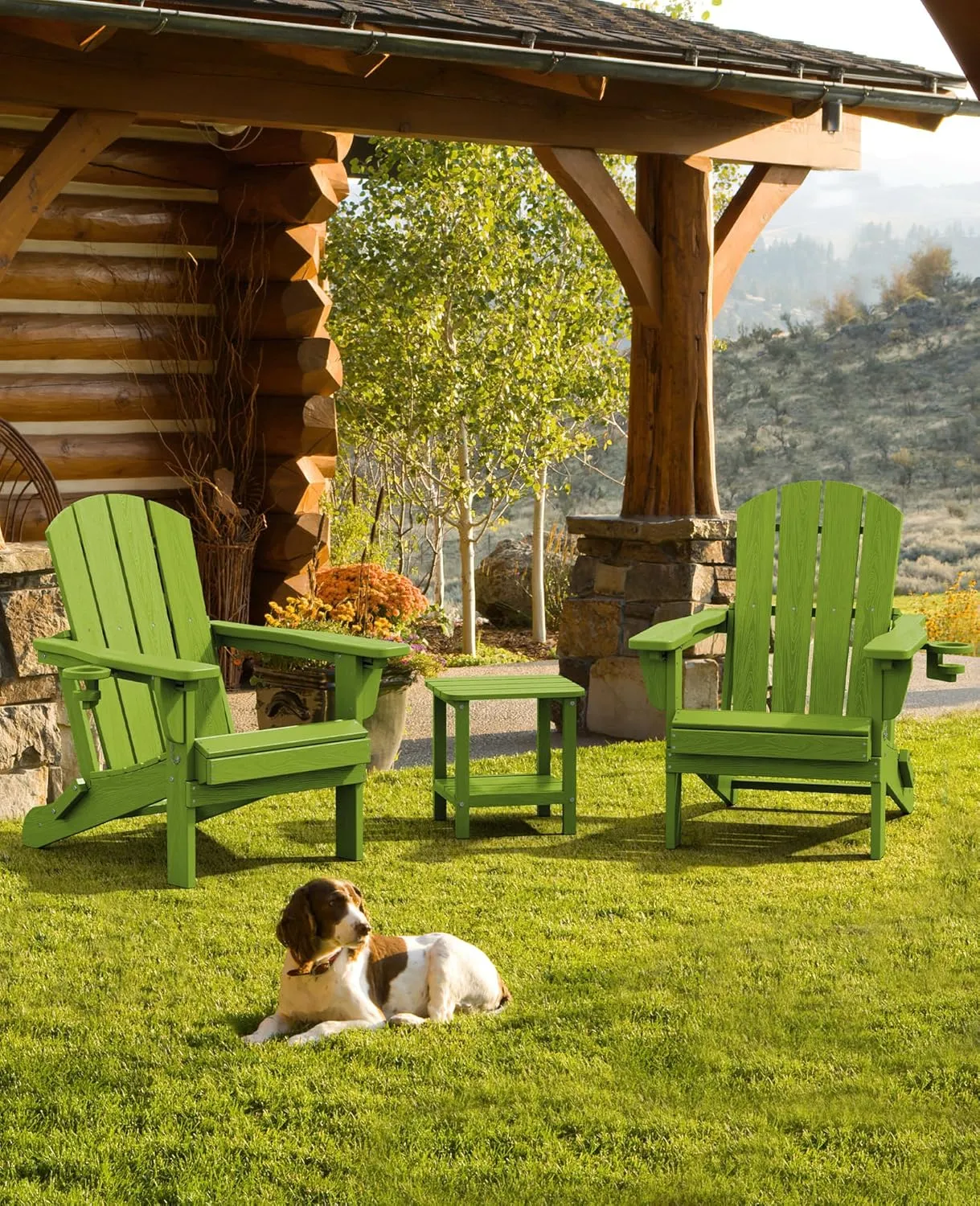 SERWALL Adjustable Folding Adirondack Chair, Reclining Adirondack Chair with Cup Holder, Apple
