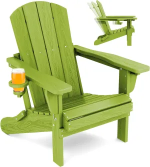 SERWALL Adjustable Folding Adirondack Chair, Reclining Adirondack Chair with Cup Holder, Apple