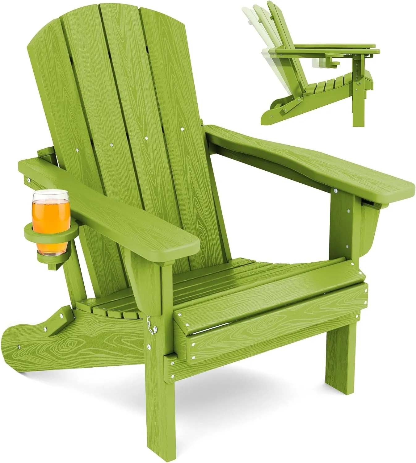 SERWALL Adjustable Folding Adirondack Chair, Reclining Adirondack Chair with Cup Holder, Apple