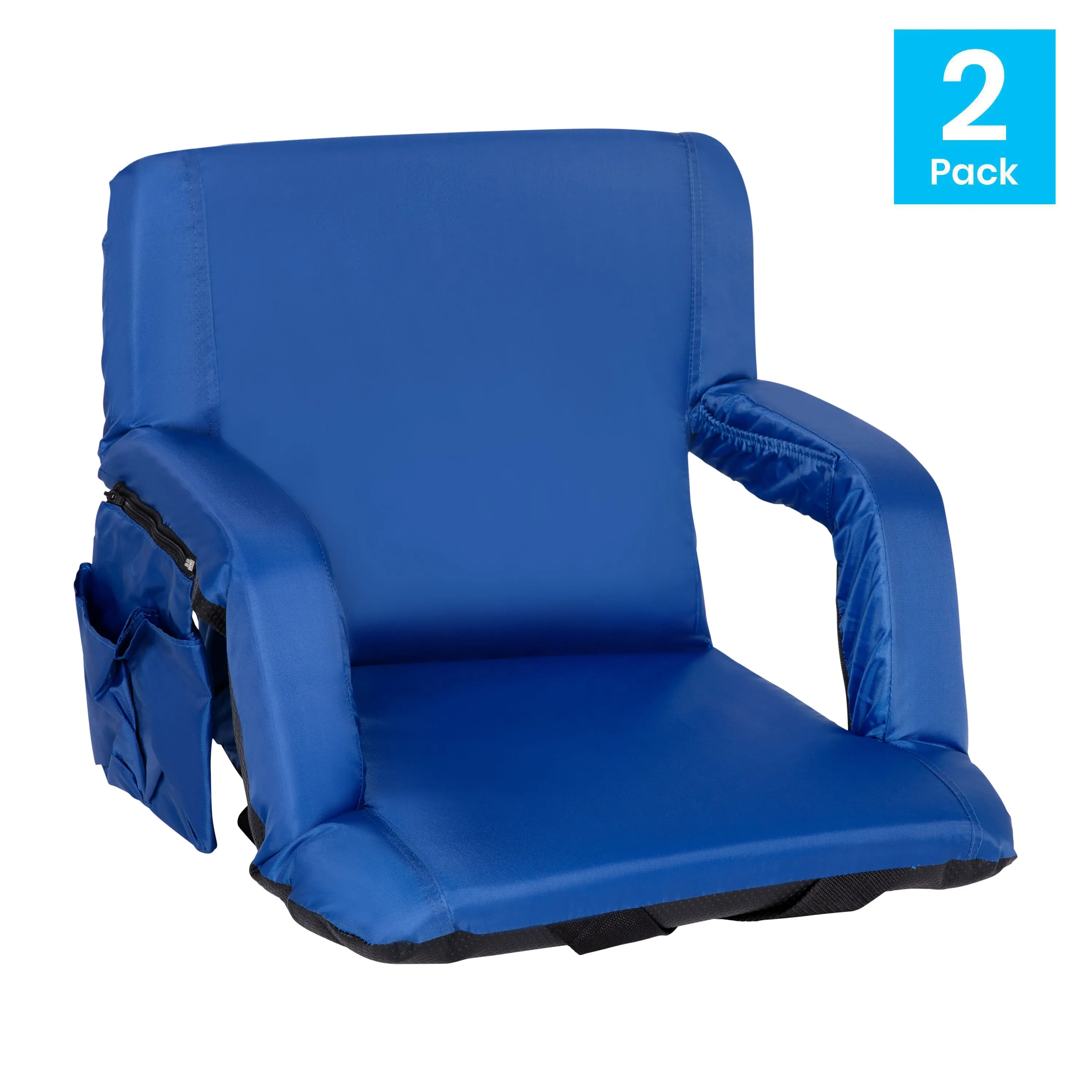 Set of 2 Portable Lightweight Reclining Stadium Chairs with Armrests, Padded Back & Seat - Storage Pockets & Backpack Straps