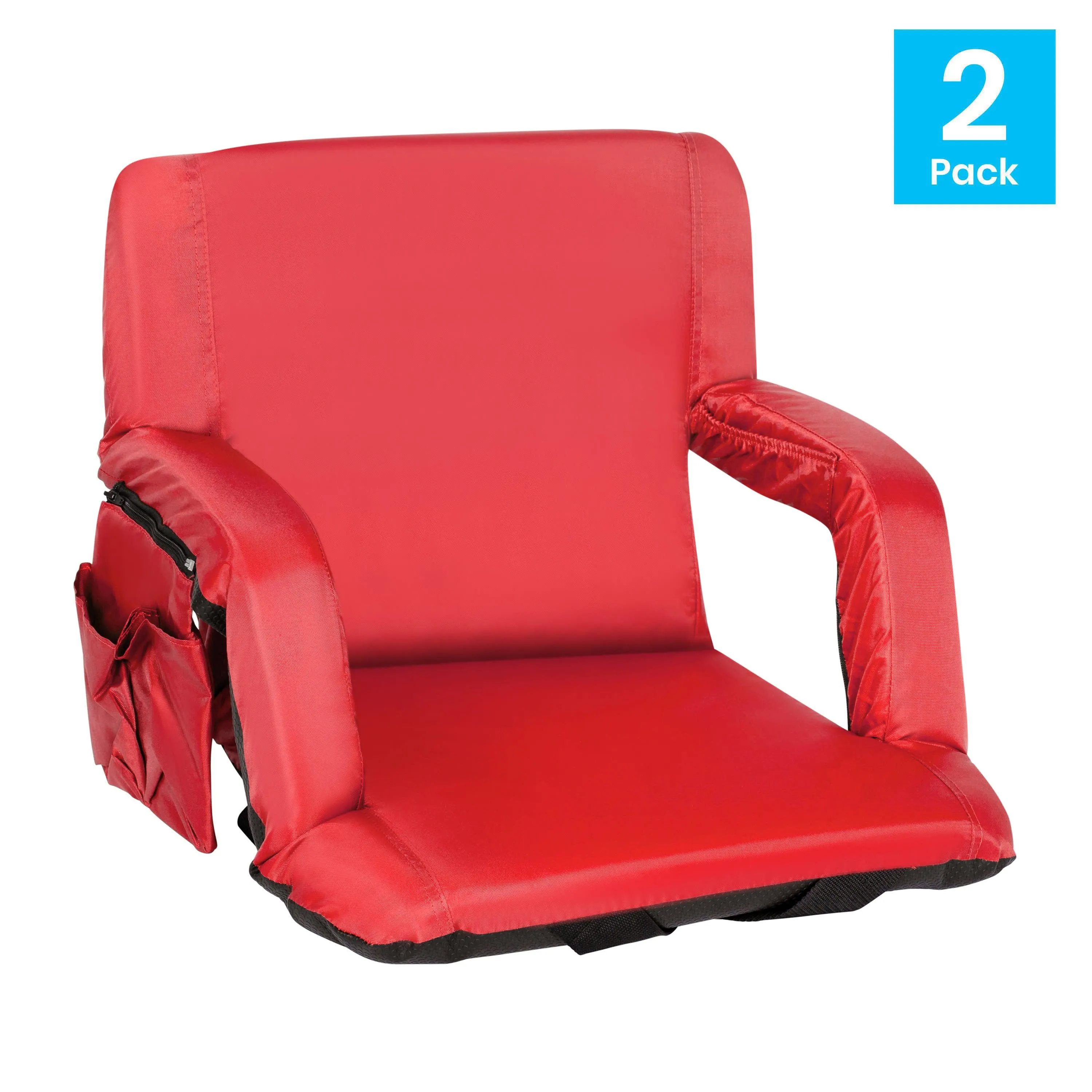 Set of 2 Portable Lightweight Reclining Stadium Chairs with Armrests, Padded Back & Seat - Storage Pockets & Backpack Straps