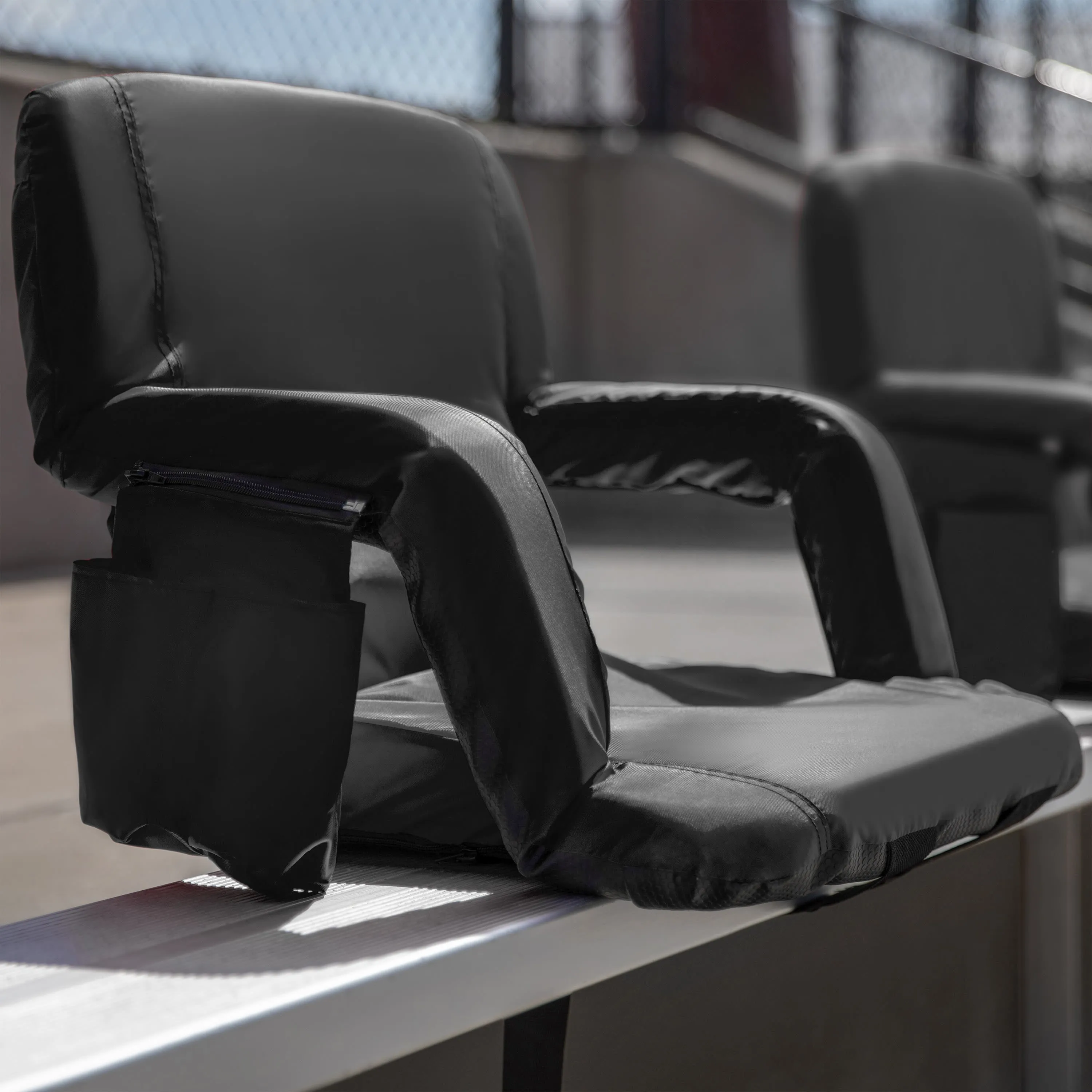 Set of 2 Portable Lightweight Reclining Stadium Chairs with Armrests, Padded Back & Seat - Storage Pockets & Backpack Straps