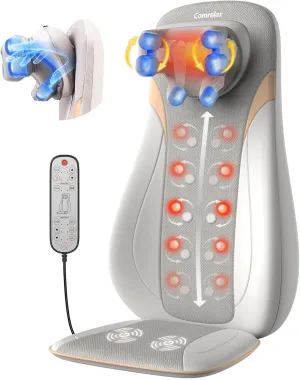 Shiatsu Neck & Back Massager with Heat, 3D Unique V Neck Roller, Deep Tissue Kneading Massage Chair Pad for Neck, Back & Shoulders, Vibration Cushion with Smart Timer, PU Leather