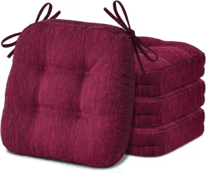 Shinnwa Dining Chair Cushions Set of 4, Dual-Layer Memory Foam Kitchen Chair Cushions, Patented Design Seat Pads with Ties, 16.5 x 16.5 x 3.5in, 4 Pack, Burgundy