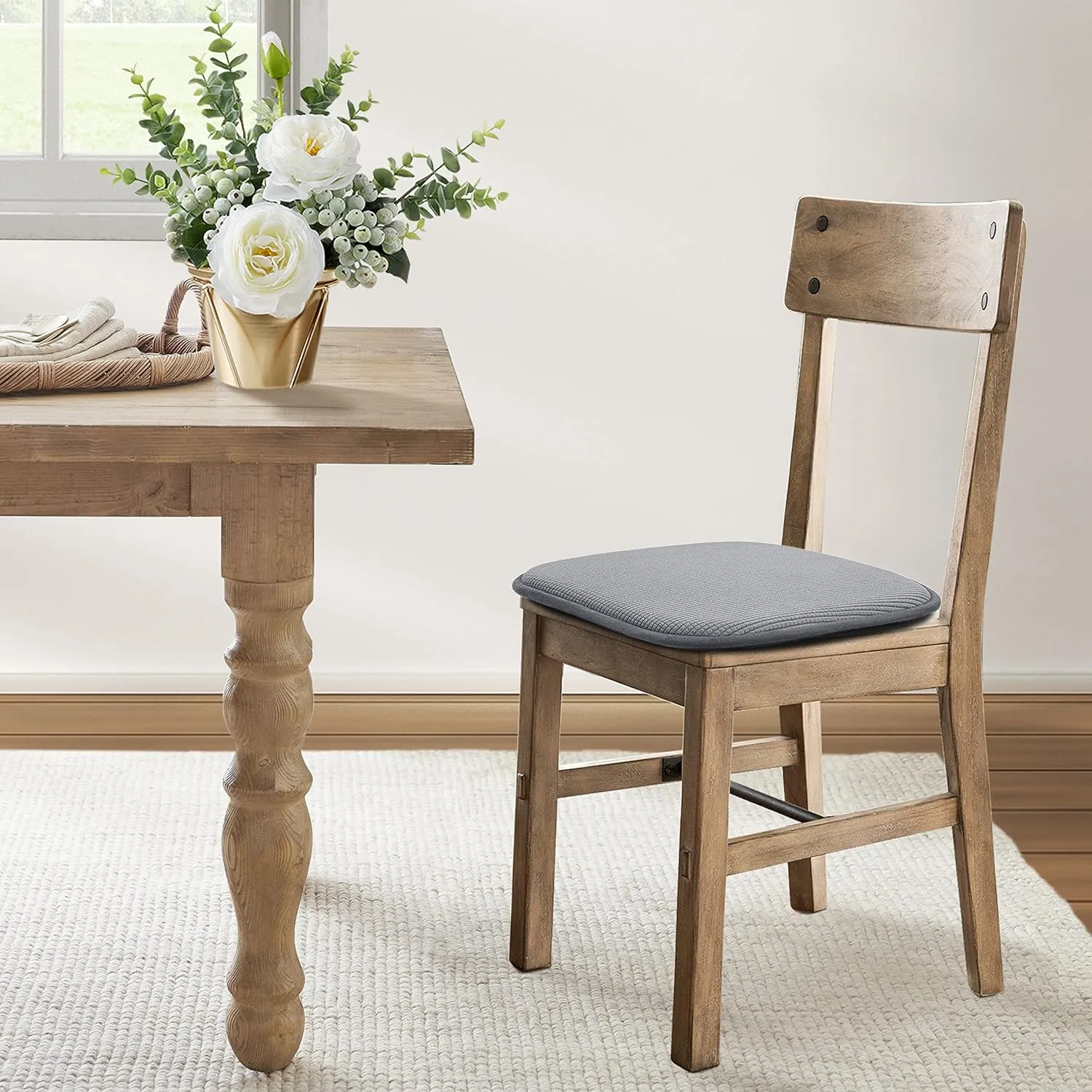 Shinnwa Kitchen Seat Cushions Set of 2, Non Slip Dining Chair Cushions, U-Shaped Indoor Chair Pads, 2 Pack, 15 x 16 Inches, Grey