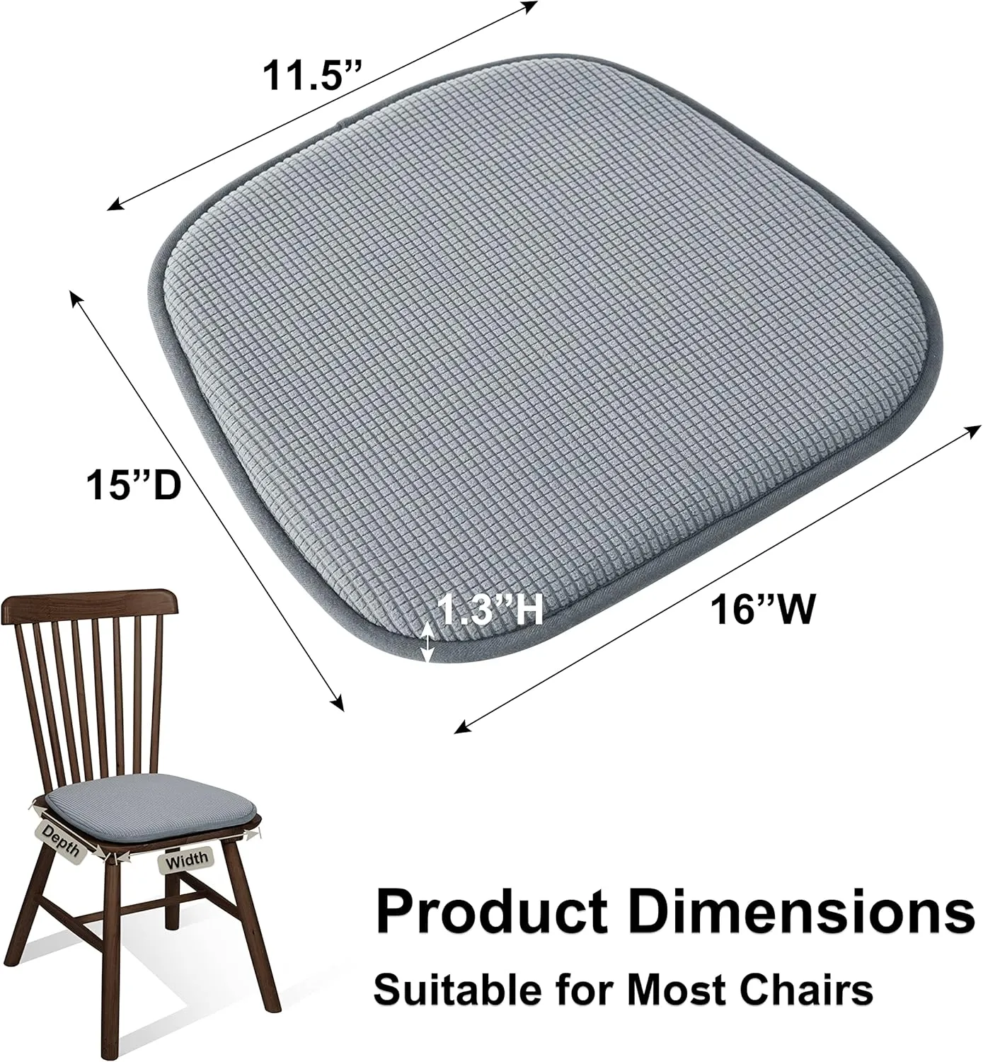 Shinnwa Kitchen Seat Cushions Set of 2, Non Slip Dining Chair Cushions, U-Shaped Indoor Chair Pads, 2 Pack, 15 x 16 Inches, Grey