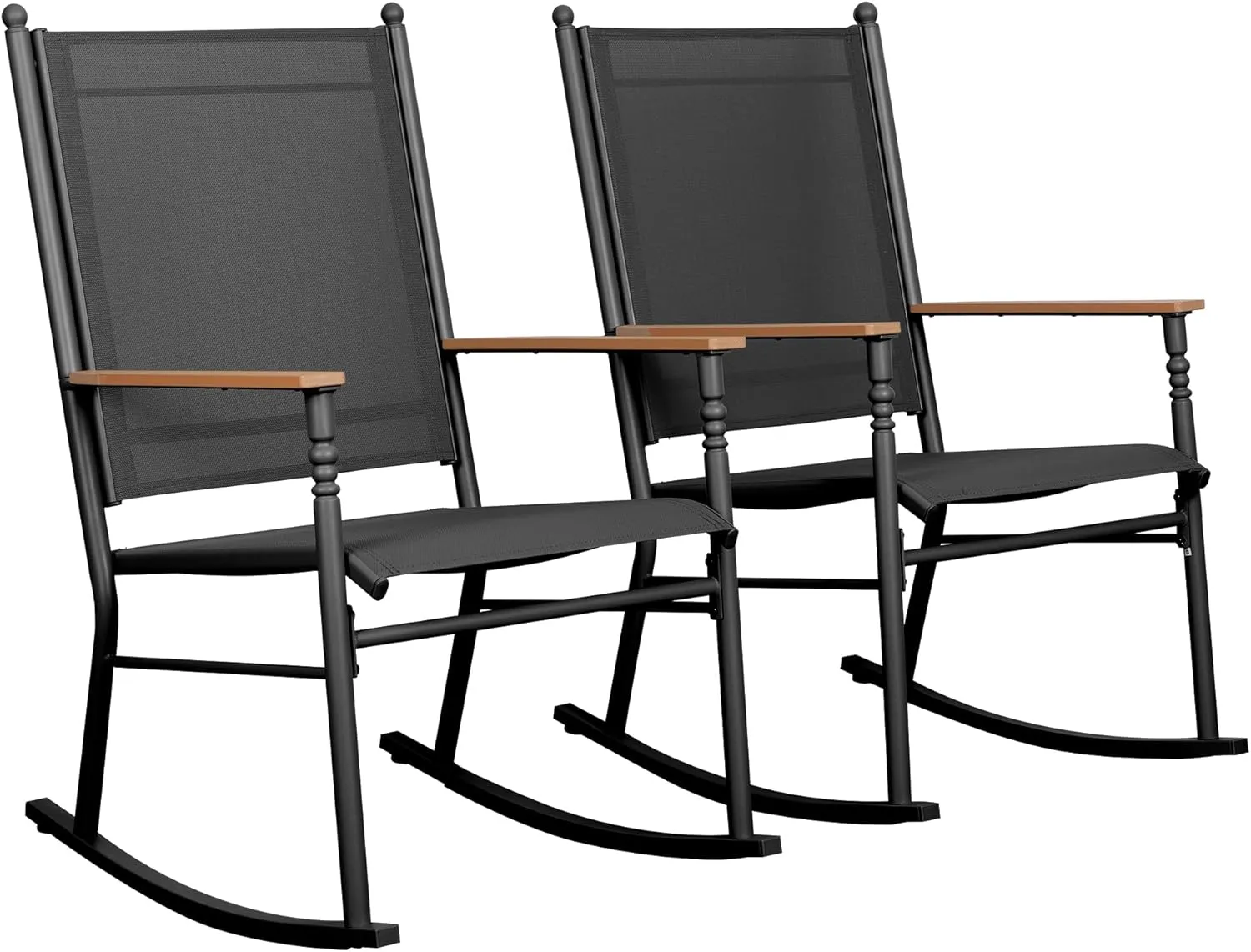Shintenchi 2 Pieces Outdoor Rocking Chair Set,Upgraded Patio Set with High Back,Breathable Fabric Chairs Outdoor Textilene Rocking Chair for Patio, Garden, Balcony, Pool, Black