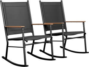Shintenchi 2 Pieces Outdoor Rocking Chair Set,Upgraded Patio Set with High Back,Breathable Fabric Chairs Outdoor Textilene Rocking Chair for Patio, Garden, Balcony, Pool, Black