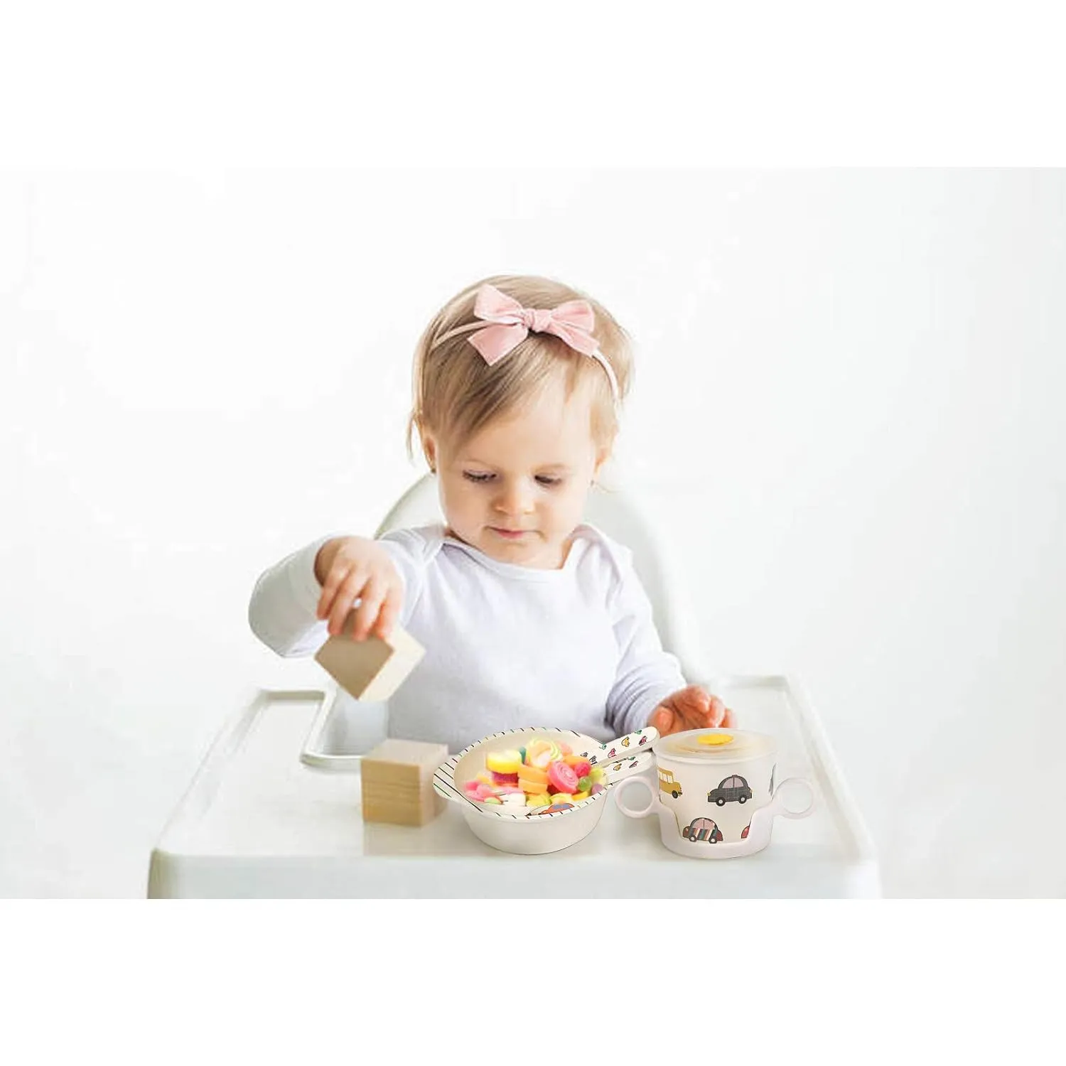 shopwithgreen 7Pcs/Set Bamboo Kids Dinnerware Set - Children Dishes - Food Plate Bowl Cup Spoon Fork Set Dishware, Cartoon Tableware, Dishwasher Safe Kids Healthy Mealtime, BPA Free