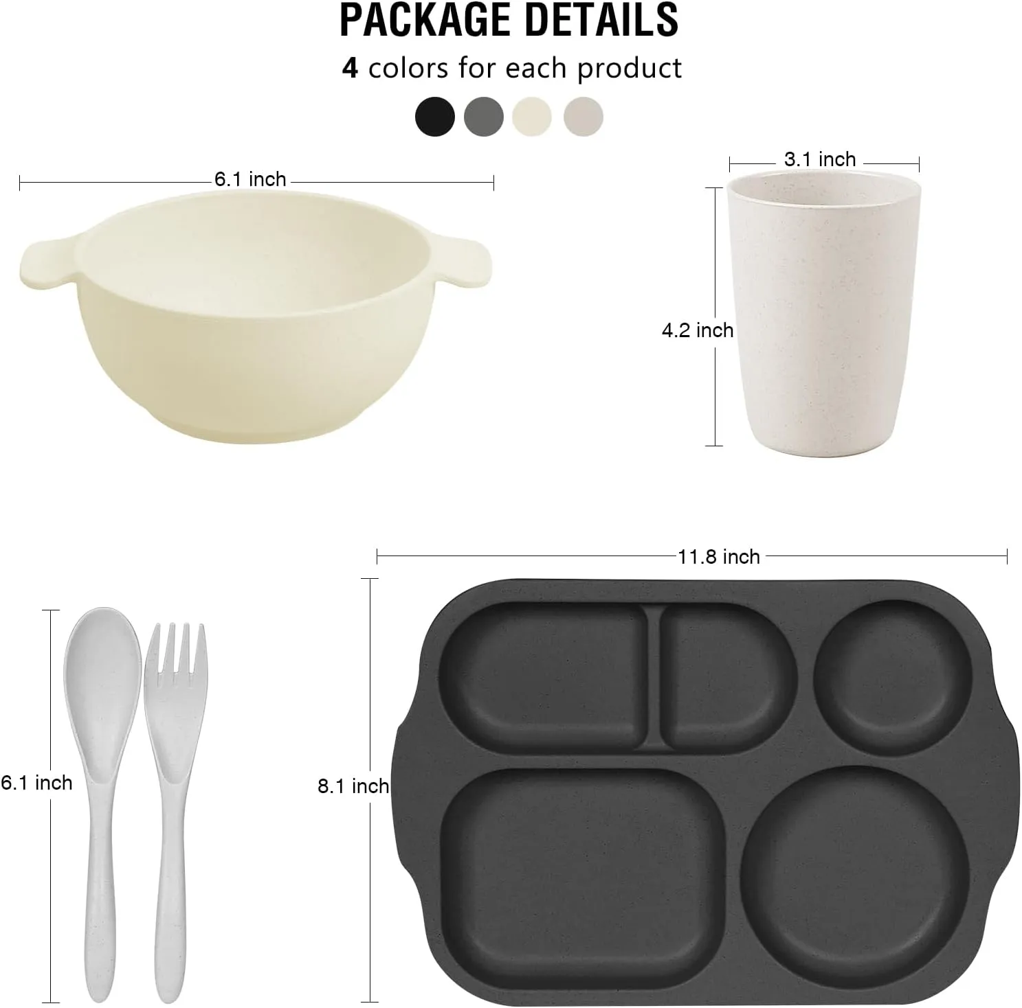 shopwithgreen Kids Toddlers Plates and Bowls Sets, 20 PCS Wheat Straw Dinnerware Cutlery Set, Unbreakable Tableware Divided Plate Spoon Knife Cup, Reusable Utensils Set for Kitchen Picnic School