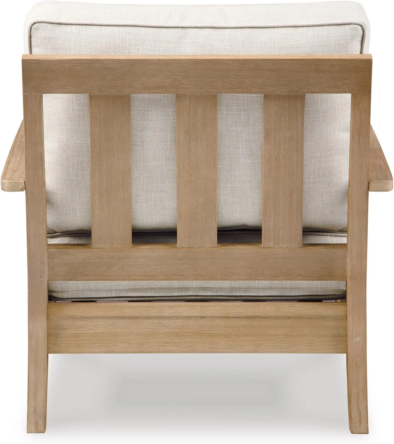Signature Design by Ashley Carter Hall Outdoor Eucalyptus Patio Lounge Chair with Cushion, Beige