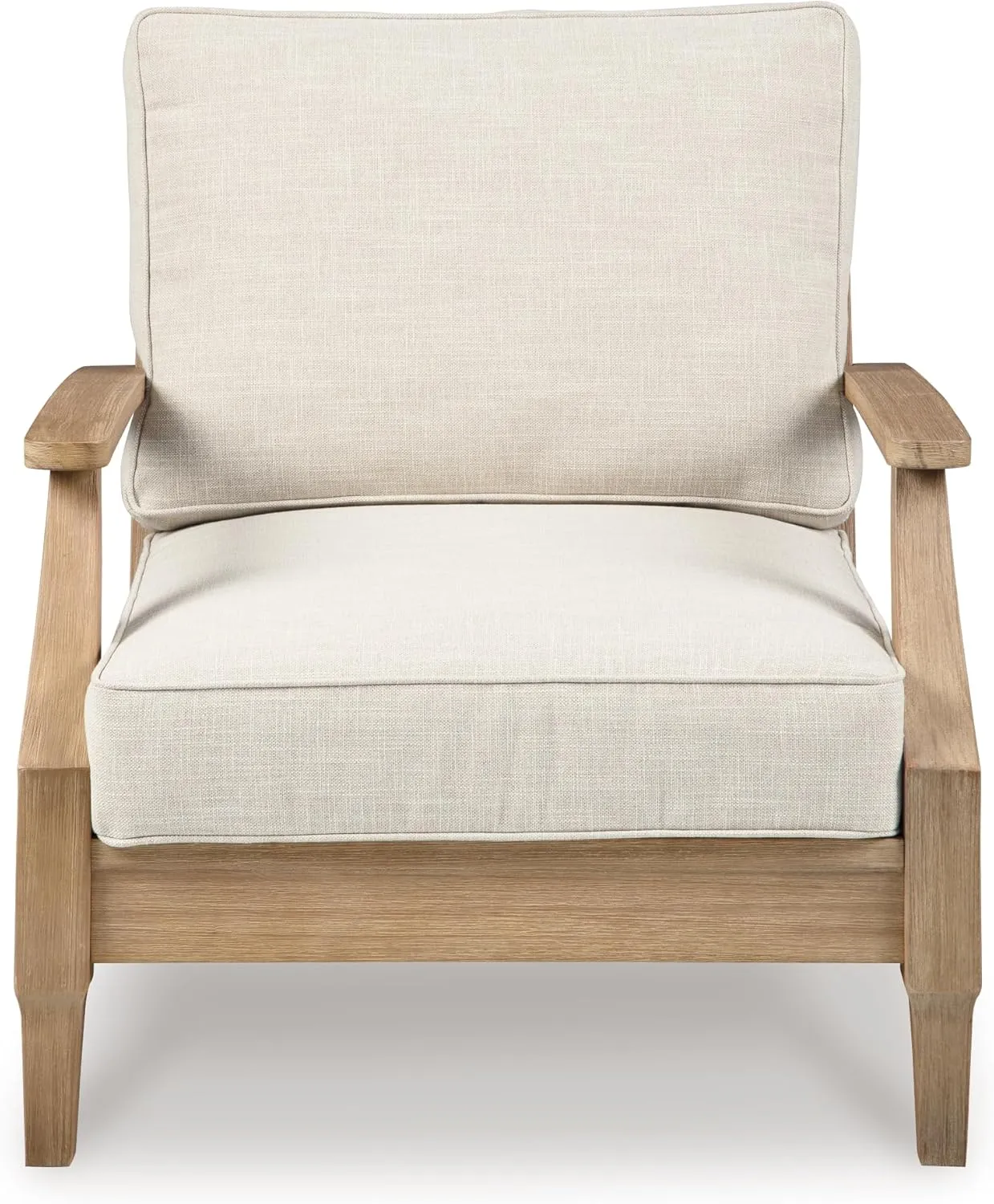 Signature Design by Ashley Carter Hall Outdoor Eucalyptus Patio Lounge Chair with Cushion, Beige