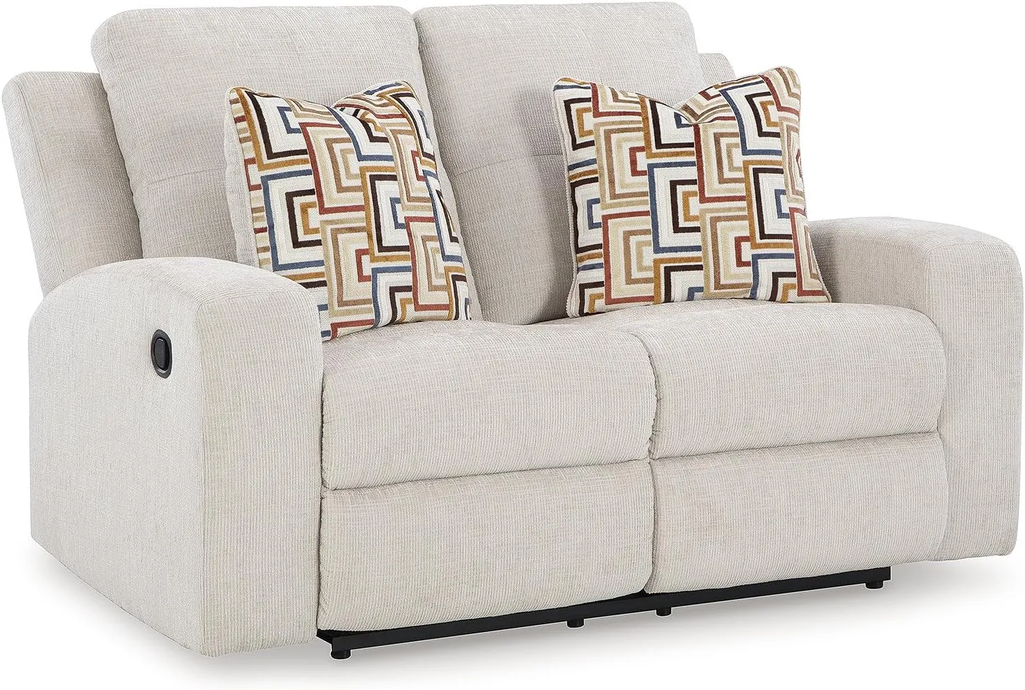 Signature Design by Ashley Danum Modern Tufted Manual Reclining Loveseat with 2 Accent Pillows, Beige