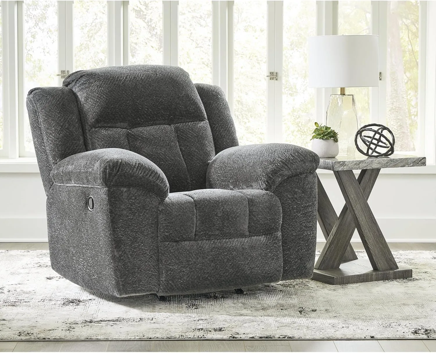 Signature Design by Ashley Frohn Urban Manual Rocker Recliner with Pillow-Top Arms, Gray