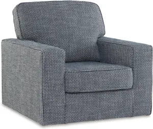 Signature Design by Ashley Olwenburg Casual Swivel Accent Chair with Track Arms, Metal Swivel Base and Removable Cushions, Blue
