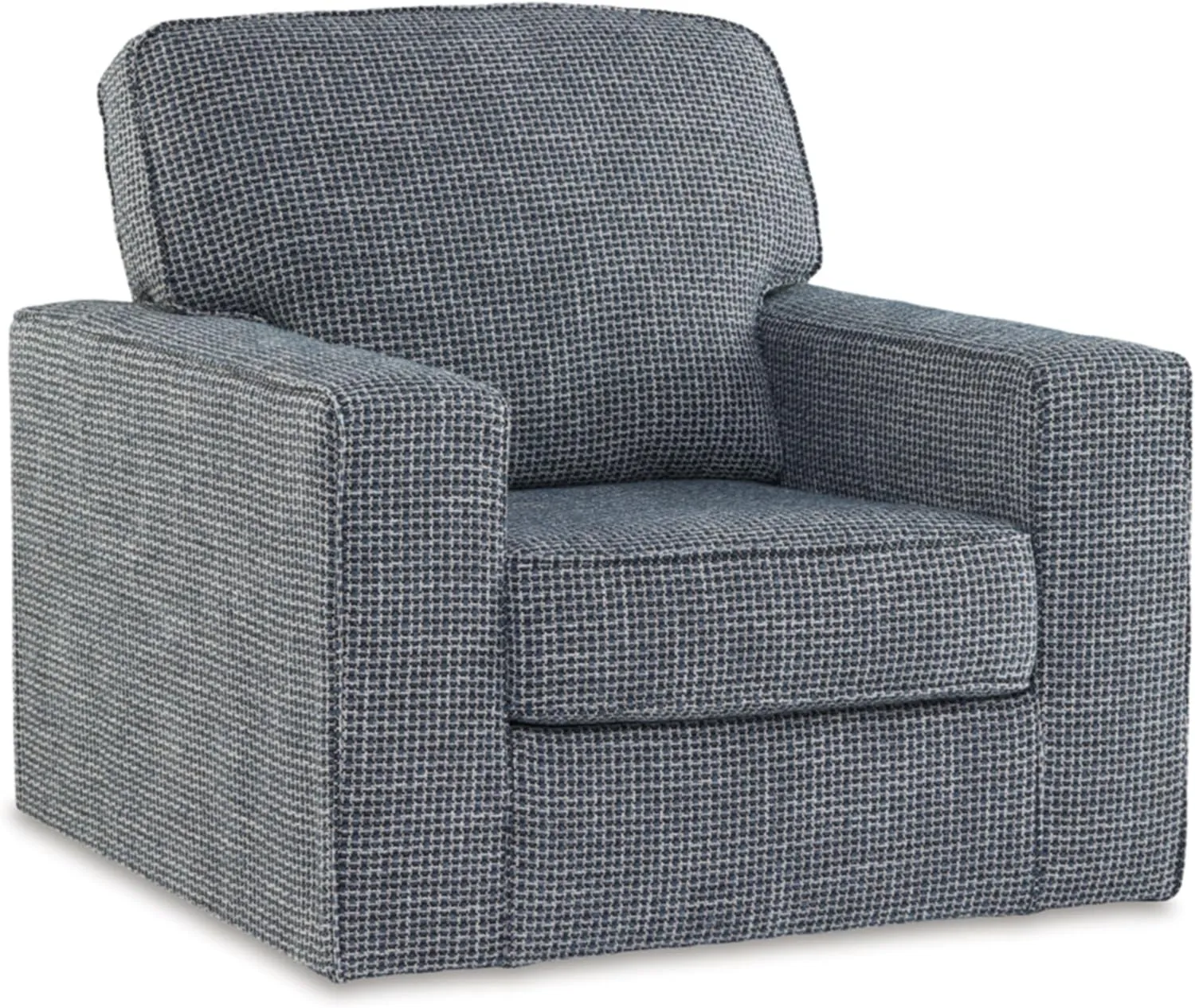 Signature Design by Ashley Olwenburg Casual Swivel Accent Chair with Track Arms, Metal Swivel Base and Removable Cushions, Blue