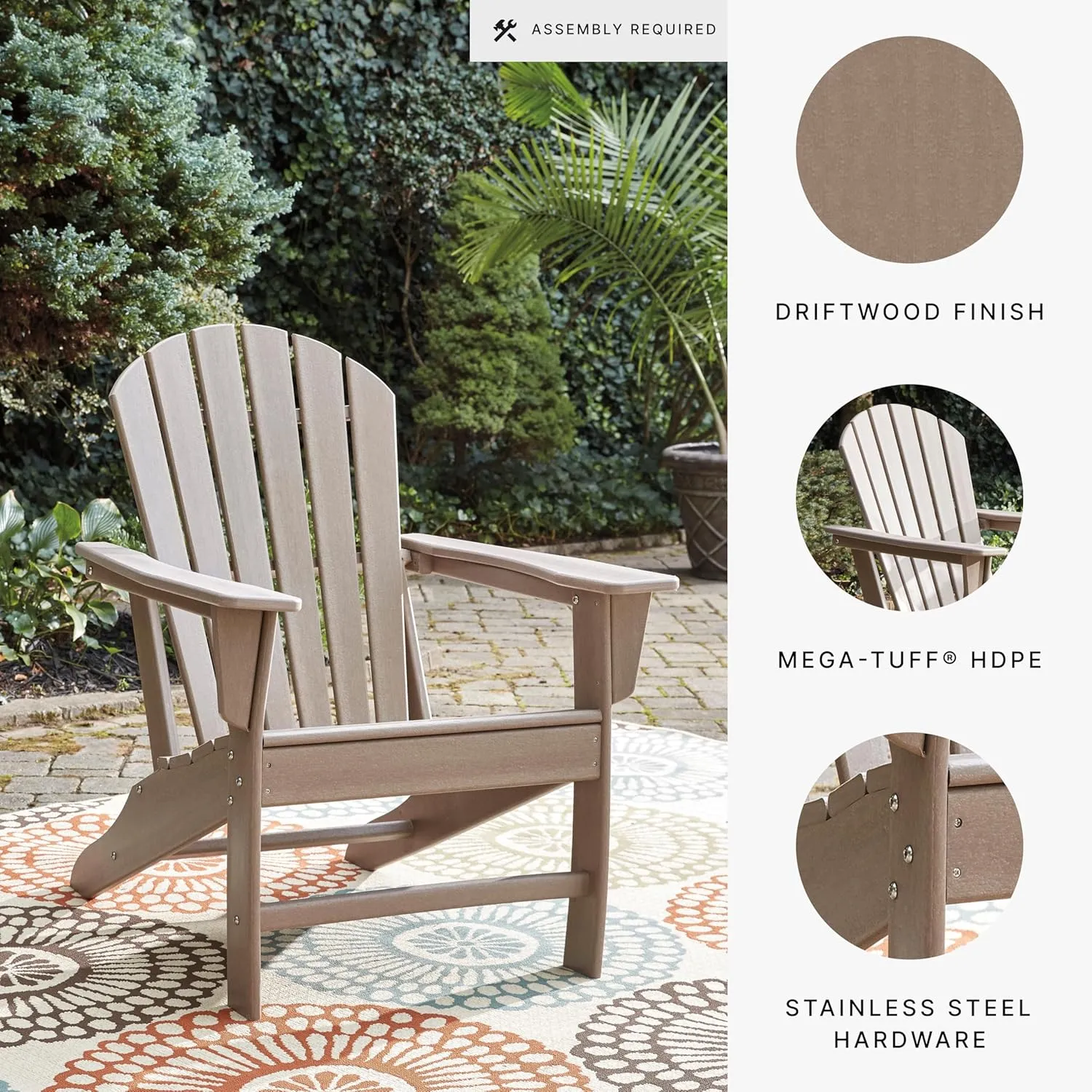 Signature Design by Ashley Sundown Treasure Outdoor Patio HDPE Adirondack Chair, Light Brown