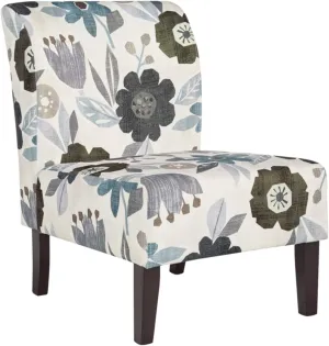 Signature Design by Ashley Triptis Floral Armless Accent Chair, White, Blue & Gray