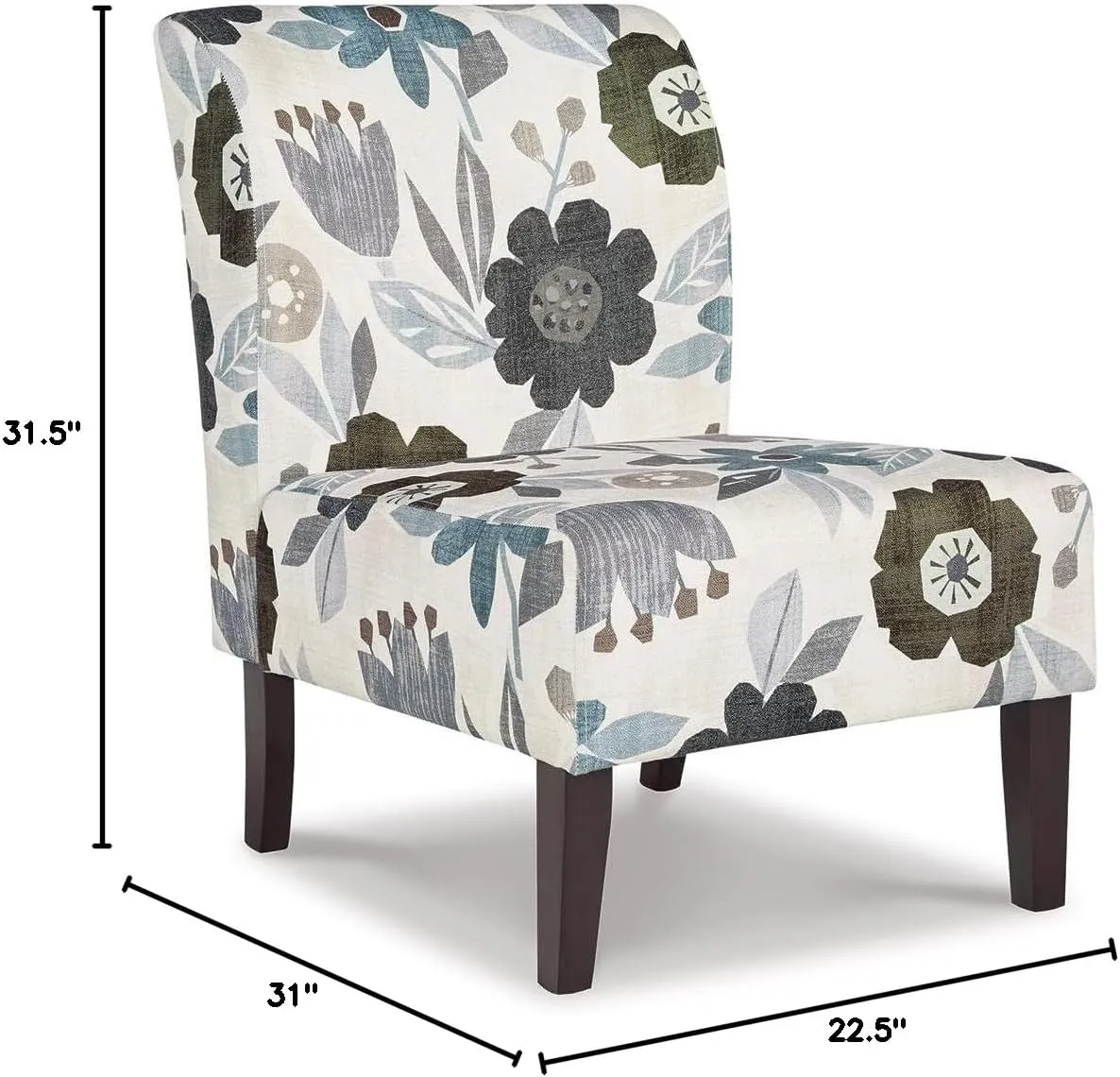 Signature Design by Ashley Triptis Floral Armless Accent Chair, White, Blue & Gray