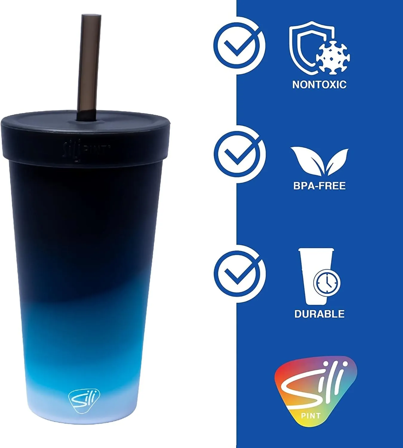 Silipint: Silicone 22oz Straw Tumbler: Moon Beam - Reusable Unbreakable Cup, Flexible, Sustainable, Hot/Cold, Airtight Lid, Travel
