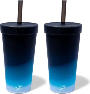 Silipint: Silicone 22oz Straw Tumblers: 2 Pack Moon Beam - Reusable Unbreakable Cup, Flexible, Sustainable, Hot/Cold, Airtight Lid