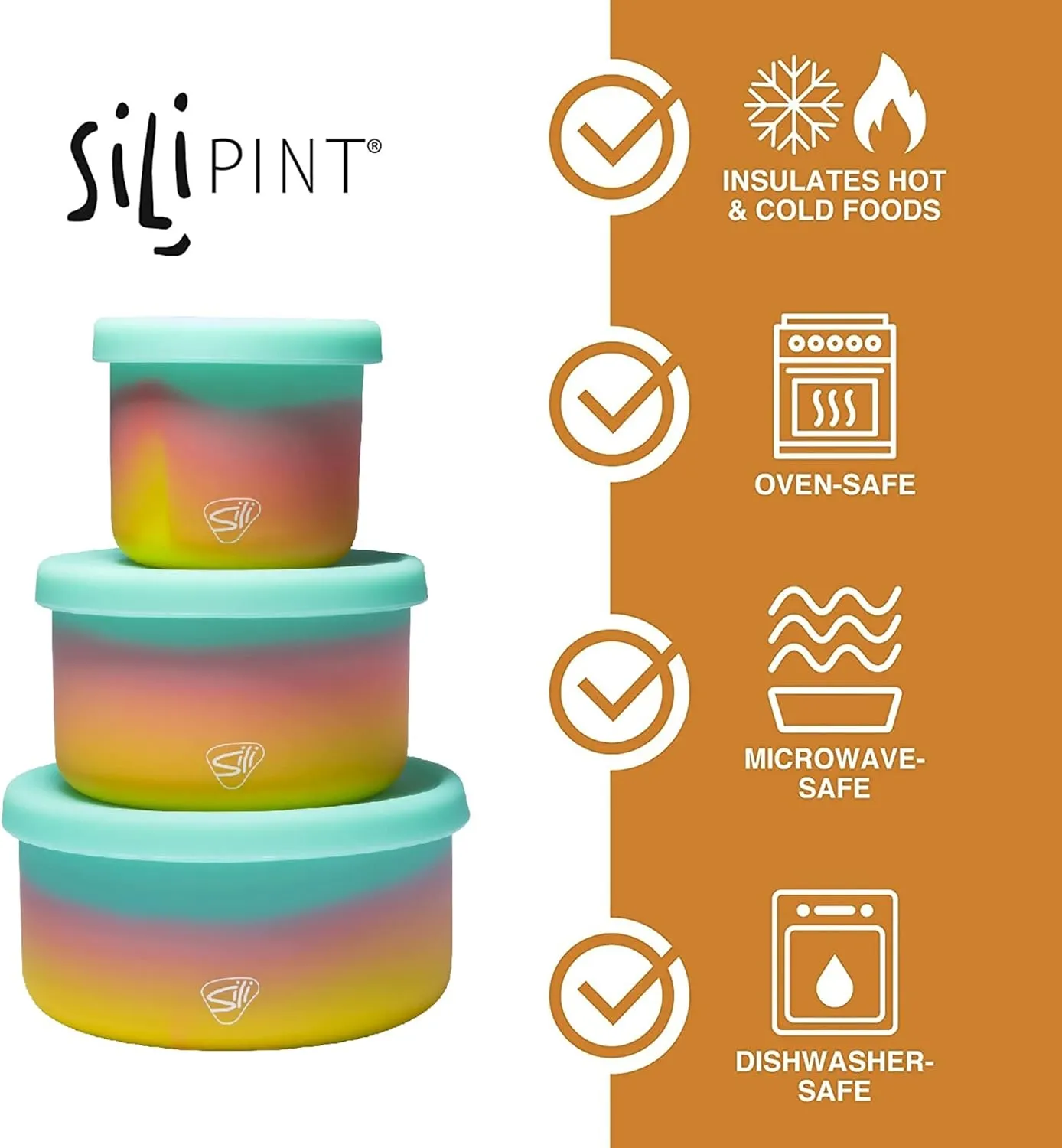 Silipint: Silicone Lidded Bowls: Set of 3: Aurora - 10, 20 & 30oz - Flexible, Unbreakable, Sustainable, Storage, Seasonal Color