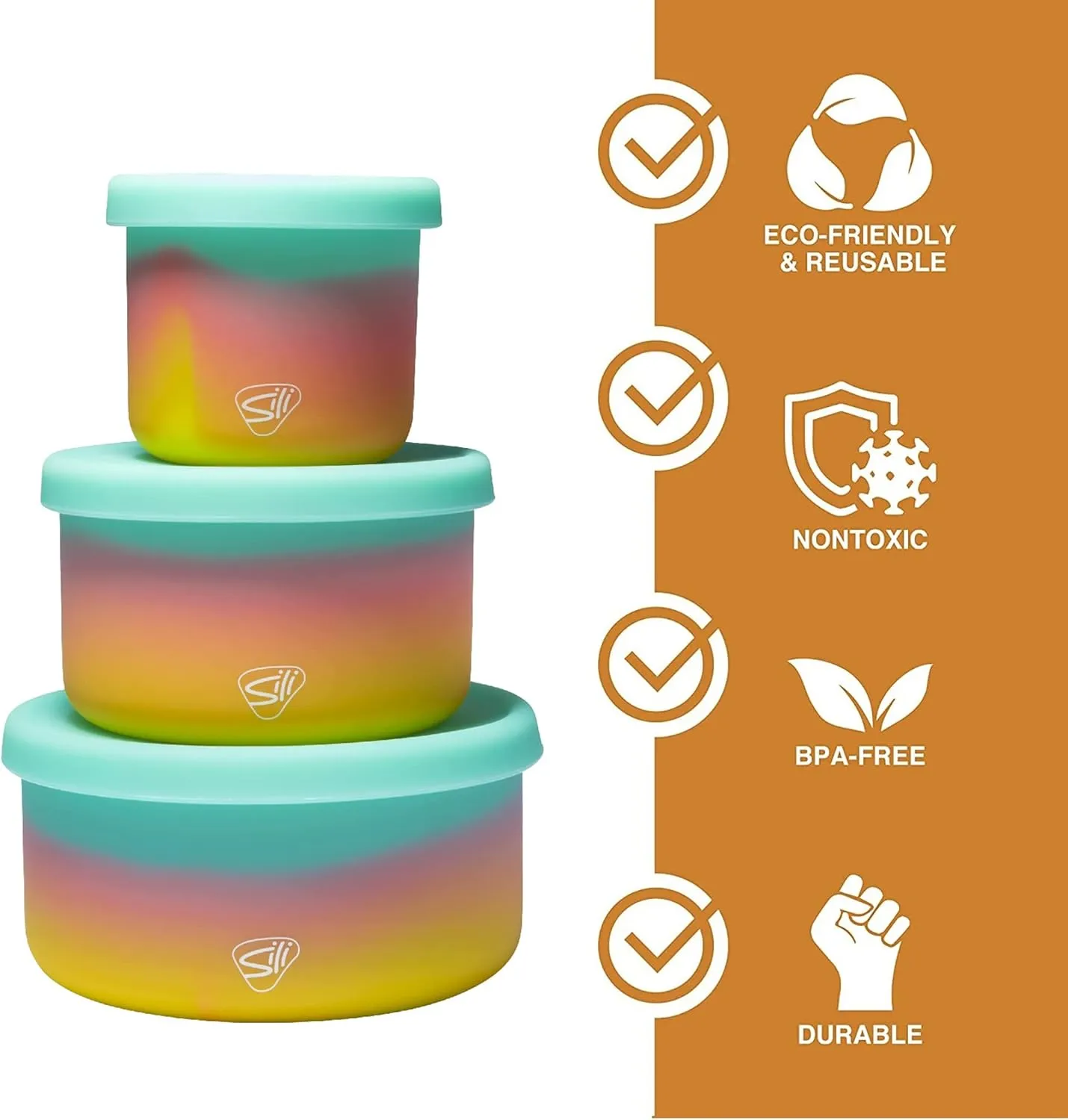 Silipint: Silicone Lidded Bowls: Set of 3: Aurora - 10, 20 & 30oz - Flexible, Unbreakable, Sustainable, Storage, Seasonal Color