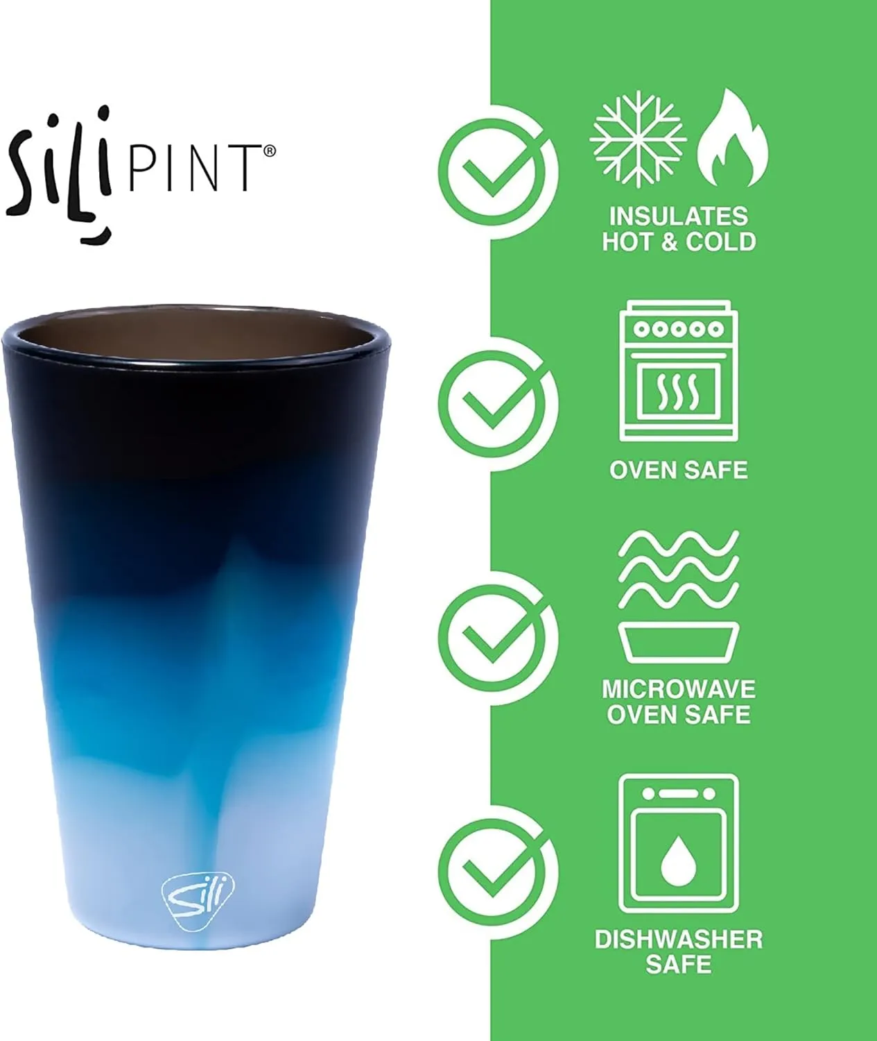 Silipint: Silicone Pint Glasses: 2 Pack Moon Beam - 16oz Unbreakable Cups, Flexible, Sustainable, Hot/Cold, Non-Slip Easy Grip