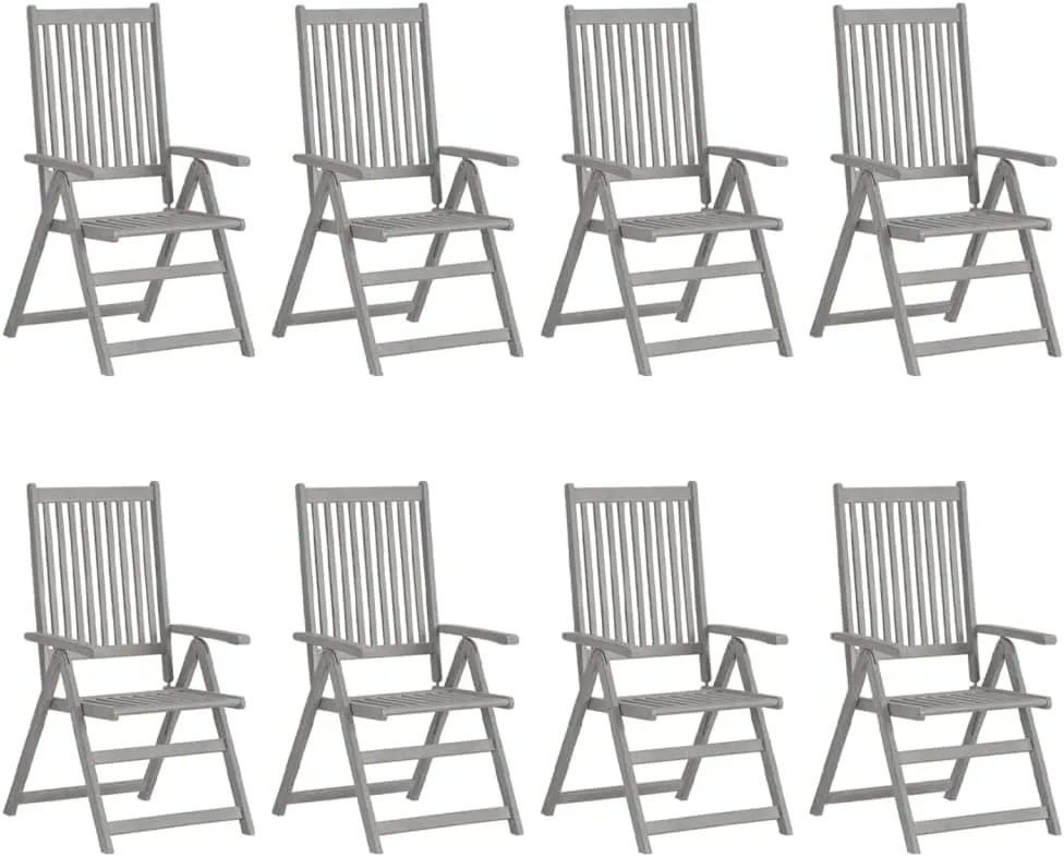 Sillas De Patio Camping Chair Kitchen Chairs Dining Room Chairs - Patio Reclining Chairs with Cushions 8 pcs Gray Acacia Wood for Beaches Garden Park Outside