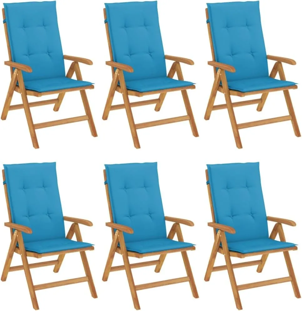 Sillas De Patio Camping Chair Lawn Chairs Outdoor Patio Chairs - Reclining Patio Chairs with Cushions 6 pcs Solid Wood Teak for Park Campsites Garden Beaches