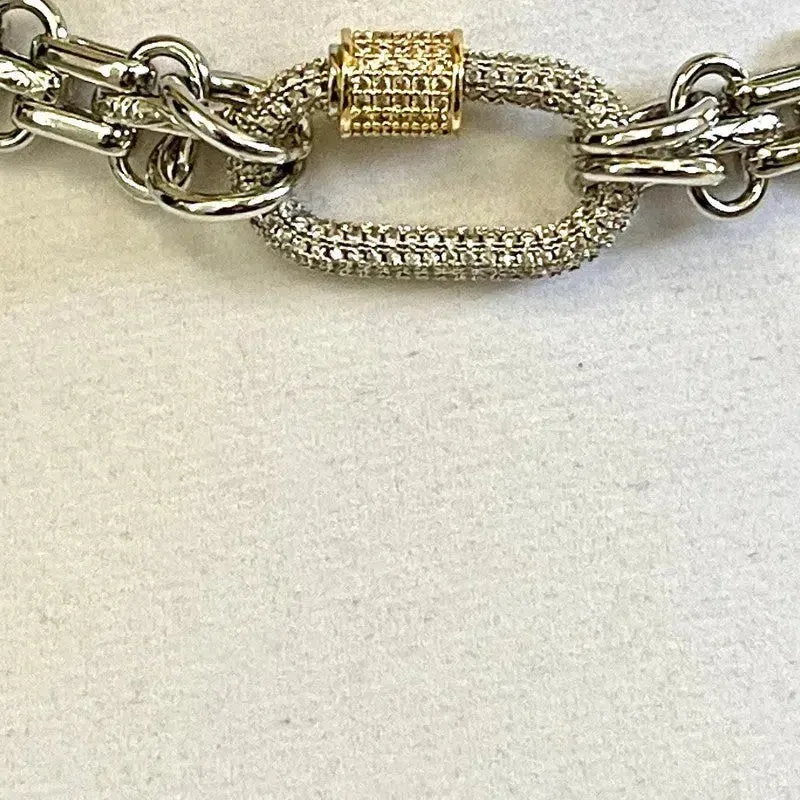 Silver Carabiner Necklace-Chunky Multilink Chain-Textured Chain