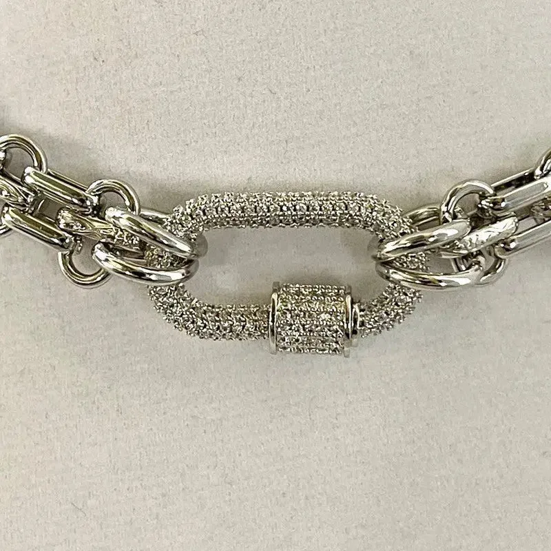 Silver Carabiner Necklace-Chunky Multilink Chain-Textured Chain