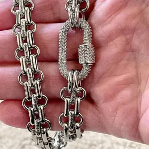 Silver Carabiner Necklace-Chunky Multilink Chain-Textured Chain