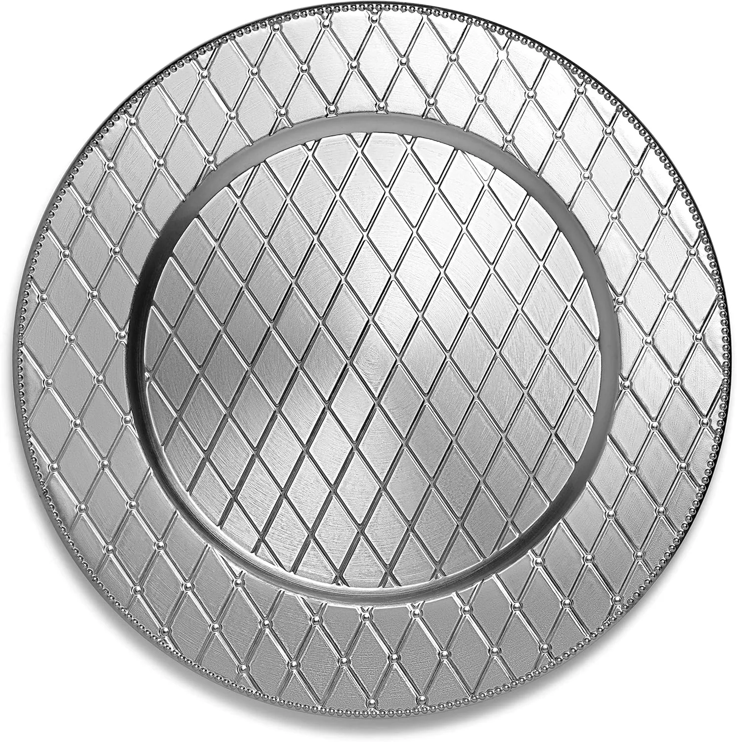 Silver Charger Plates Diamond Design, 13” Elegant Chargers, Set of 6, Hand Finished (Finish May Vary) Silver Chargers for Dinner Plates & Bowls, Perfect for Weddings, Parties, Anniversary, Holidays