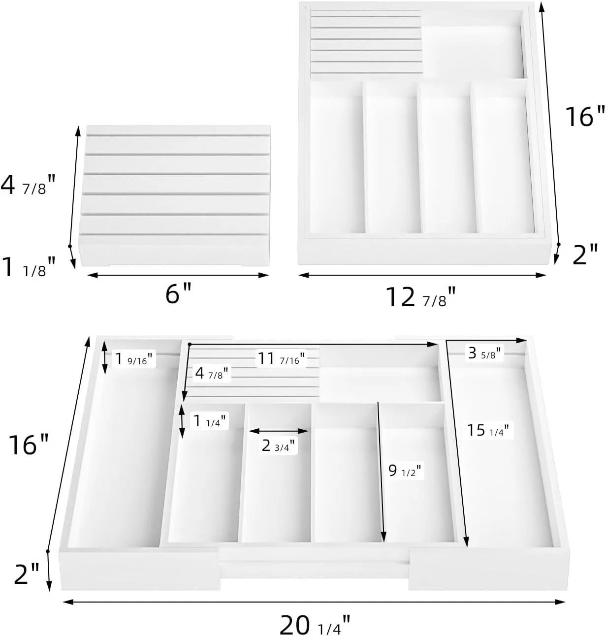 Silverware Drawer Organizer Bamboo Knife Organizer Drawer Insert Expandable Utensil Holder for Kitchen Drawer Flatware Holder W12.8-20.2" x L16 x H2 (White)