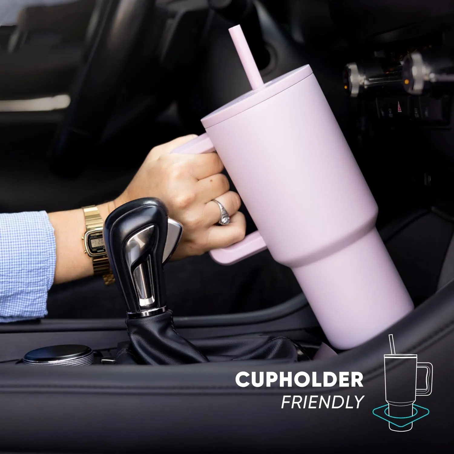 Simple Modern 40 oz Trek Tumbler with Handle and Straw Lid | Cup Holder Friendly Insulated Stainless Steel Travel Mug | Blue Dune