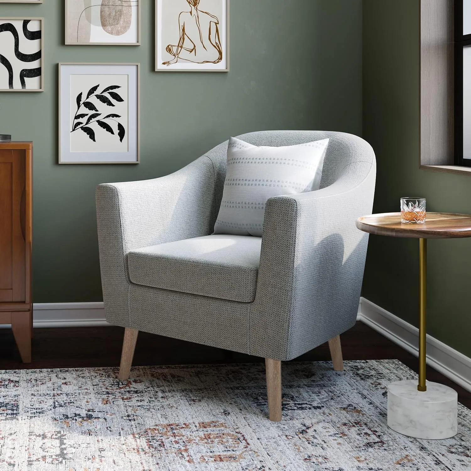 SIMPLIHOME Thorne 31 Inch Wide Contemporary Accent Chair in Classic Grey Linen look fabric, For the Living and Family Room
