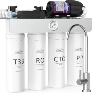 SimPure UV Tankless Reverse Osmosis System T1-400UV, NSF/ANSI 58 Certified, Under Sink RO Water Filter System 400 GPD, 8 Stage Water Filtration Near 0 TDS, Built-in Pump, BPA Free, 1.5:1 Pure to Drain