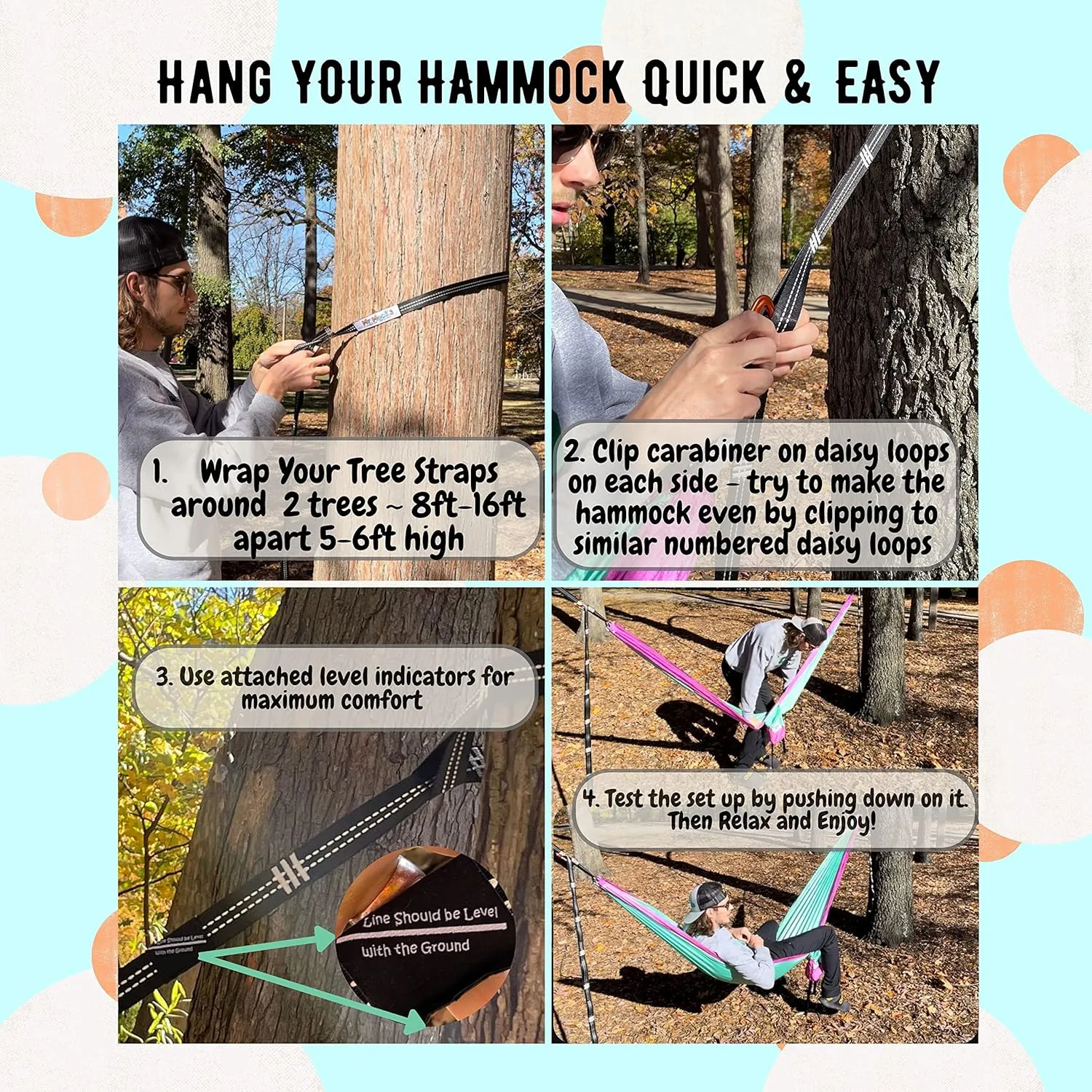 Single, Double, Triple Hammock, Light Weight Tree Straps, Aluminum Carabiners, Water Resistant Parachute Nylon, Easy Stuff Sack, Great Travel Camping Mock (Wild Turkey, Double)