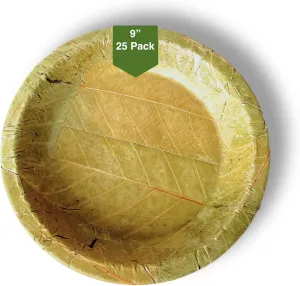 Single Use Sal Leaf Plates (9 inch, 25/pack) | Zero Waste, Biodegradable, Backyard Compostable | For Parties, Picnics, BBQ’s, Weddings, Outdoor Festivals, 9 inch Plates