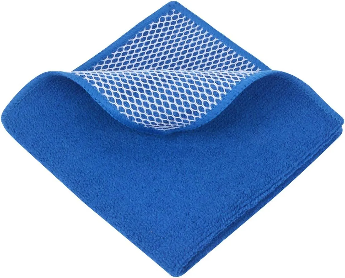 SINLAND Absorbent Microfiber Dish Cloth Dish Rags Best Kitchen Cloths Cleaning Cloths with Poly Scour Side 12Inchx12Inch 10 Pack Dark Blue