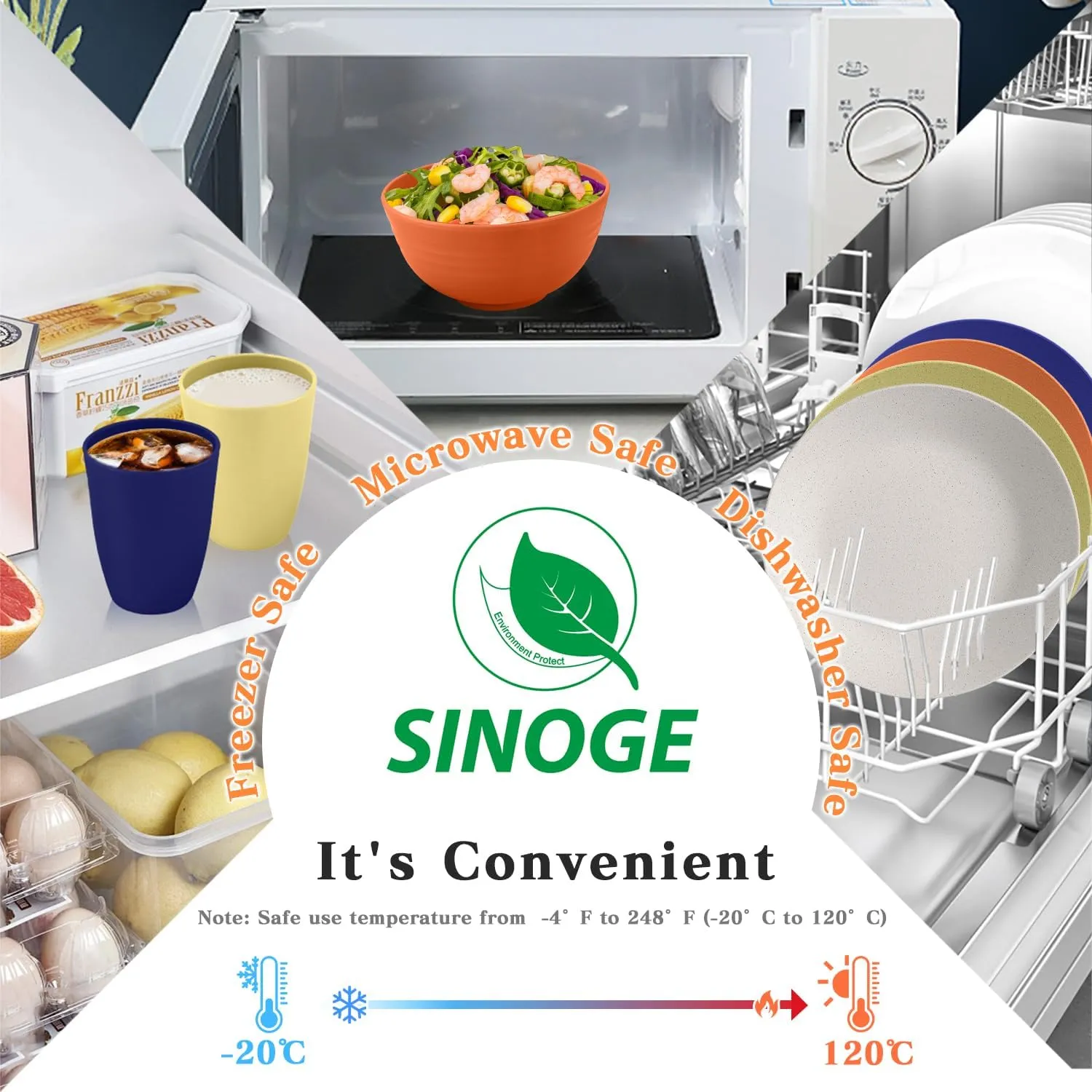 SINOGE 40PCS Plates and Bowls Sets, Unbreakable Wheat Straw Dinnerware Sets for 8,Kitchen Reusable Wheat Strasw Dinning Dishes,Dishwasher Microwave Safe Plates,RV.Camping Picnic Dishes-Sunset Feast
