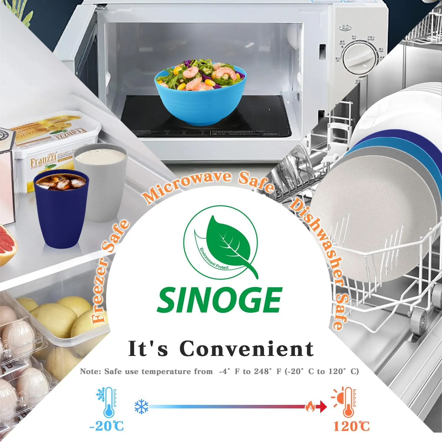SINOGE 40PCS Plates and Bowls Sets, Unbreakable Wheat Straw Dinnerware Sets for 8,Plastic Reusable Kitchen dishes set,Dishwasher Microwave Safe Plates,RV.Camping Picnic Outdoor Dishes-Coastal Feast