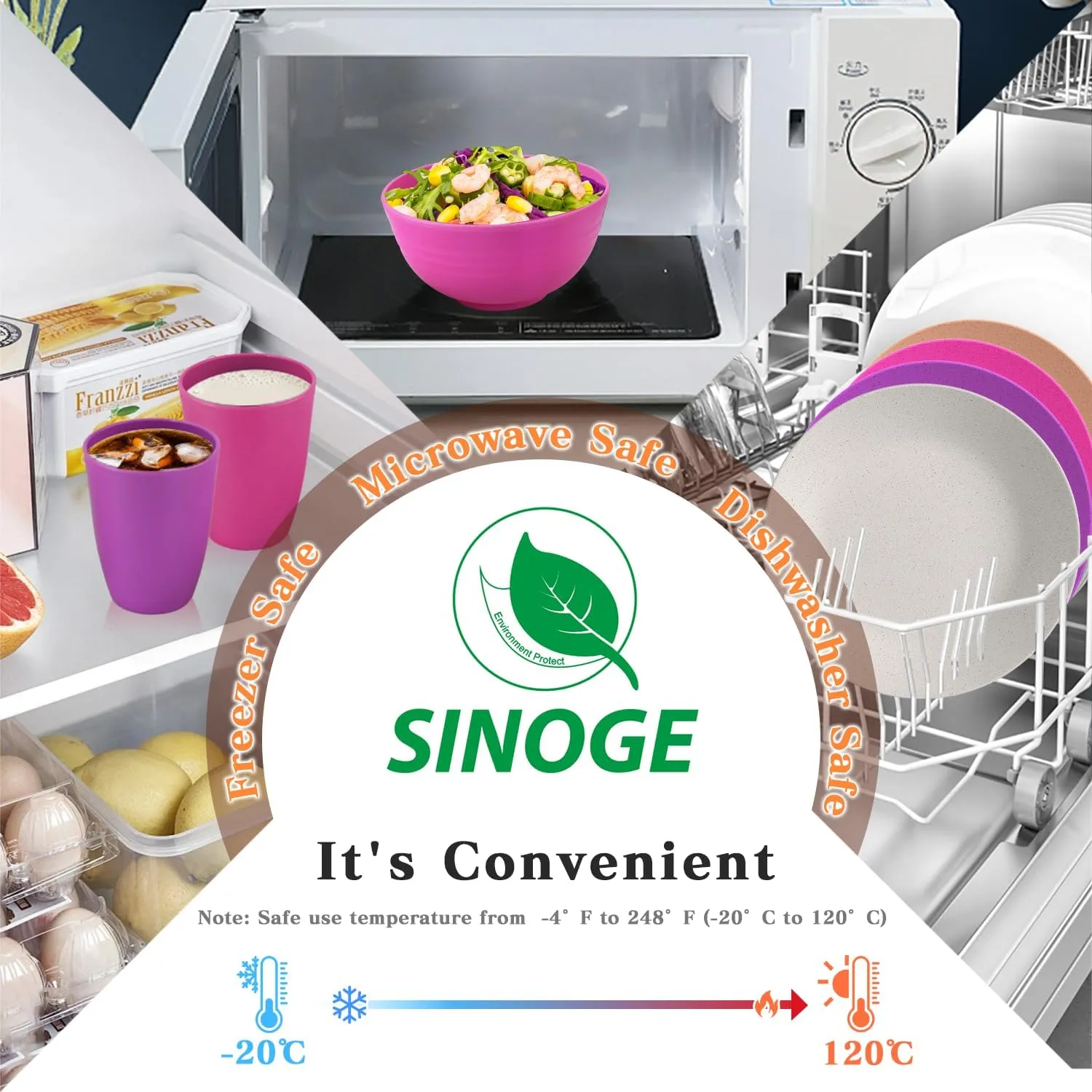 SINOGE 40PCS Wheat Straw Dinnerware Sets for 8,Unbreakable Plastic Plates and Bowls Sets Cups for Kitchen Dinner dish set, Dishwasher Microwave Safe Plates,RV.Camping Traveling plates- Floral Feast