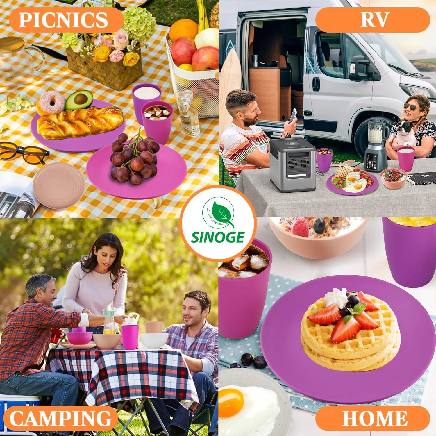 SINOGE 40PCS Wheat Straw Dinnerware Sets for 8,Unbreakable Plastic Plates and Bowls Sets Cups for Kitchen Dinner dish set, Dishwasher Microwave Safe Plates,RV.Camping Traveling plates- Floral Feast