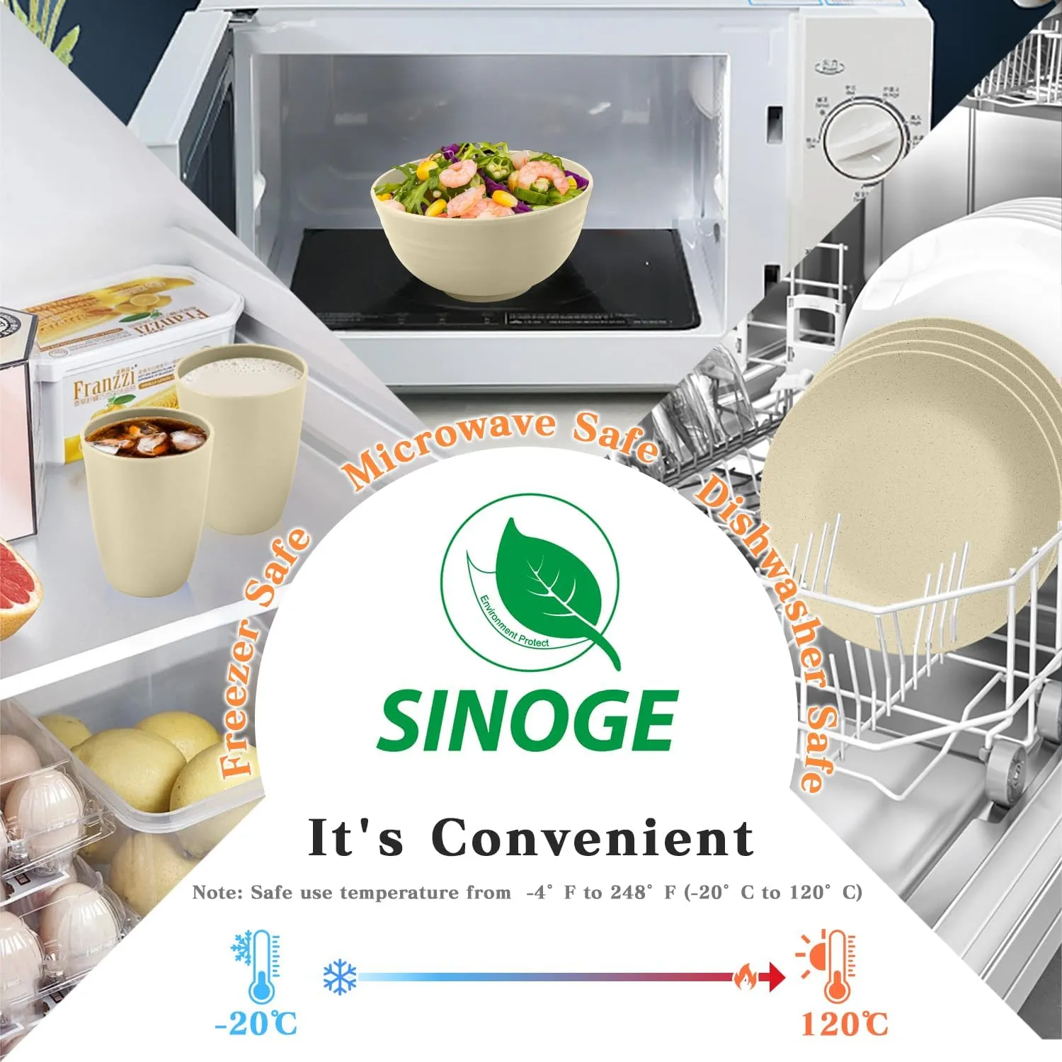 SINOGE 40PCS Wheat Straw Dinnerware Sets for 8,Unbreakable Plastic Plates and Bowls Sets Reusable Kitchen Dinner dish set, Dishwasher Microwave Safe,RV.Camping Picnic dinnerware sets-Beige Feast