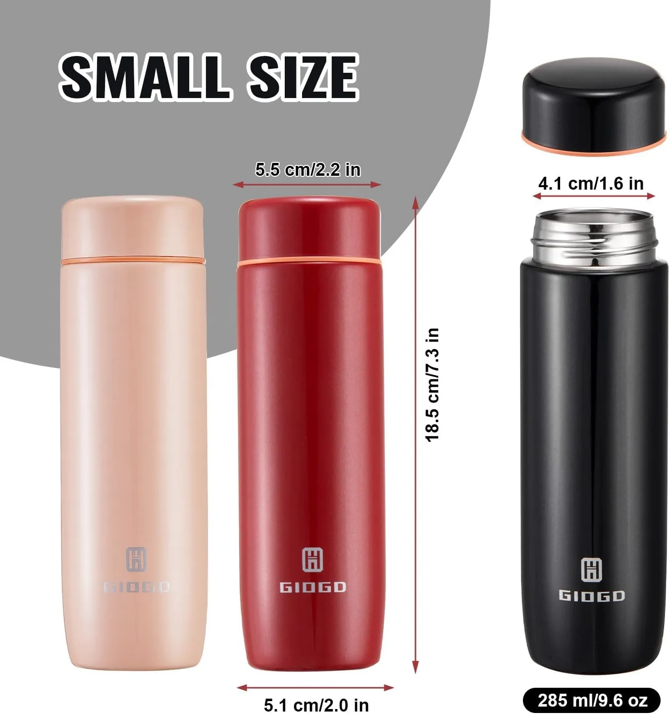 Small Thermo Bottle Slim Mini Vacuum Insulated Water Bottle 285ml/9.6oz Water Flask Stainless Steel Thermal Water Bottles Thermo for Hot and Cold Drinks Perfect for Purse or Kids Lunch Bag(Red)